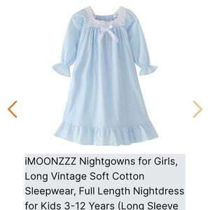 Blue Nightgown Pajamas with Ruffled Hem and Bow